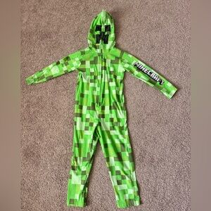 Kids Minecraft Creeper Green Pixel One-Piece Hoodie Jumpsuit 5T